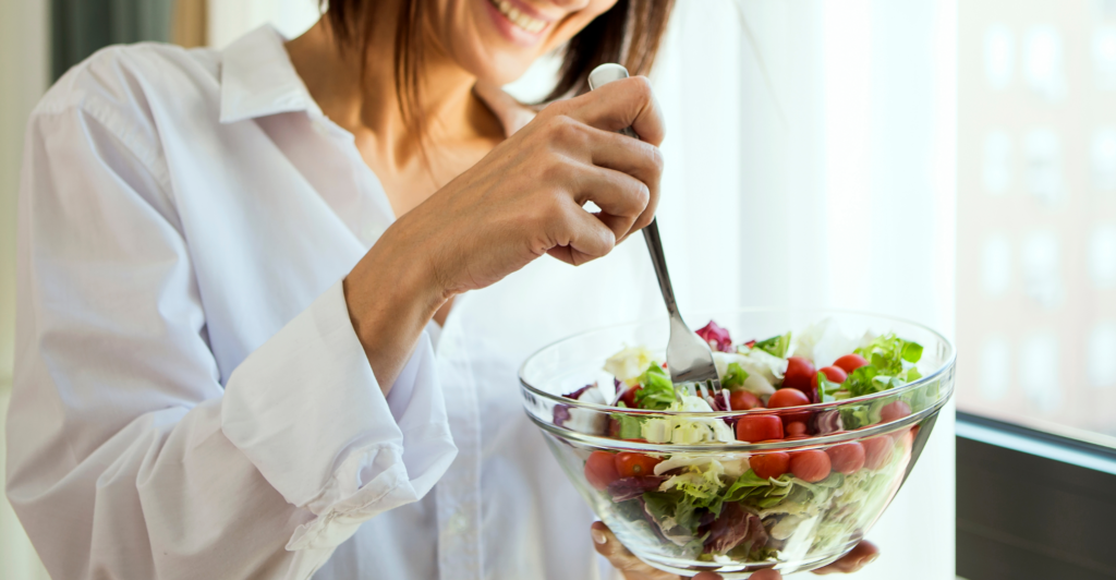 woman eating healthy food