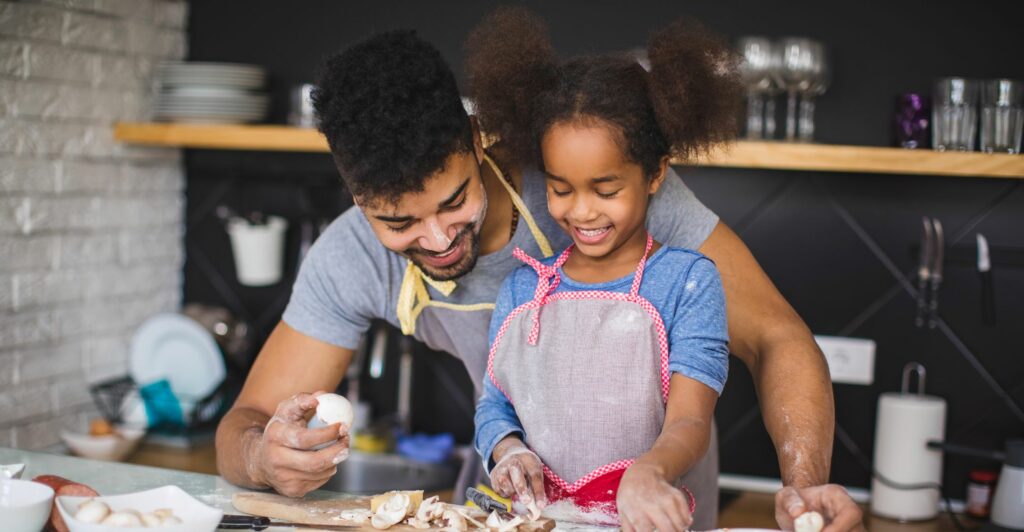 dad cooking with daughter